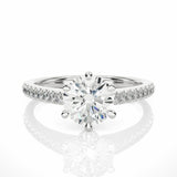 1.50 Ct Round Shaped Solitaire 6 Claw With Accent Moissanite Ring In White Gold