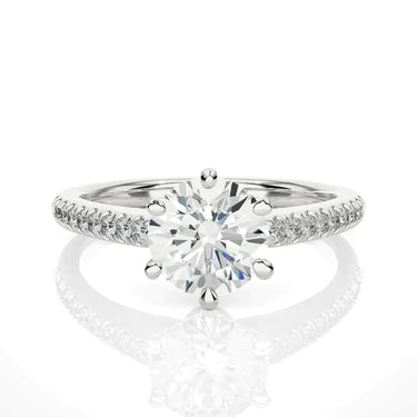 1.50 Ct Round Cut 6 Prong Set Lab Diamond Solitaire With Accent Ring In White Gold