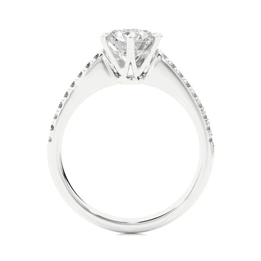 1.50 Ct Round Cut 6 Prong Set Lab Diamond Solitaire With Accent Ring In White Gold