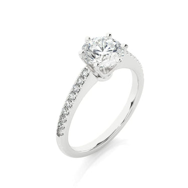 Solitaire serti de 6 griffes de taille ronde de 1,50 ct avec bague de diamant de laboratoire accentuée en or blanc 