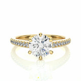 1.50 Ct Round Shaped Solitaire 6 Claw With Accent Moissanite Ring In Yellow Gold