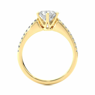 1.50 Ct Round Shaped Solitaire 6 Claw With Accent Moissanite Ring In Yellow Gold
