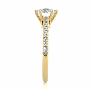 1.50 Ct Round Shaped Solitaire 6 Claw With Accent Moissanite Ring In Yellow Gold