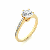 1.50 Ct Round Shaped Solitaire 6 Claw With Accent Moissanite Ring In Yellow Gold