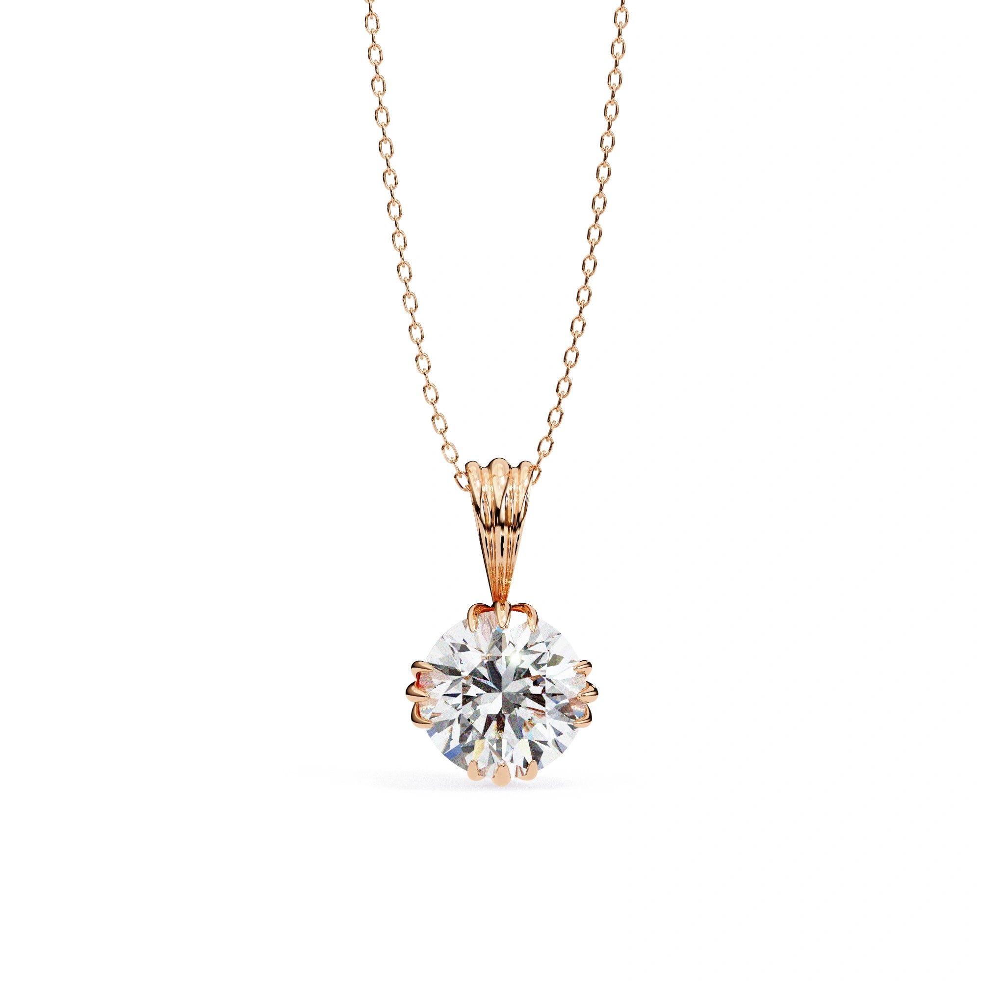 2 Ct Round Brilliant Diamond Necklace in Yellow Gold Lab Diamond
