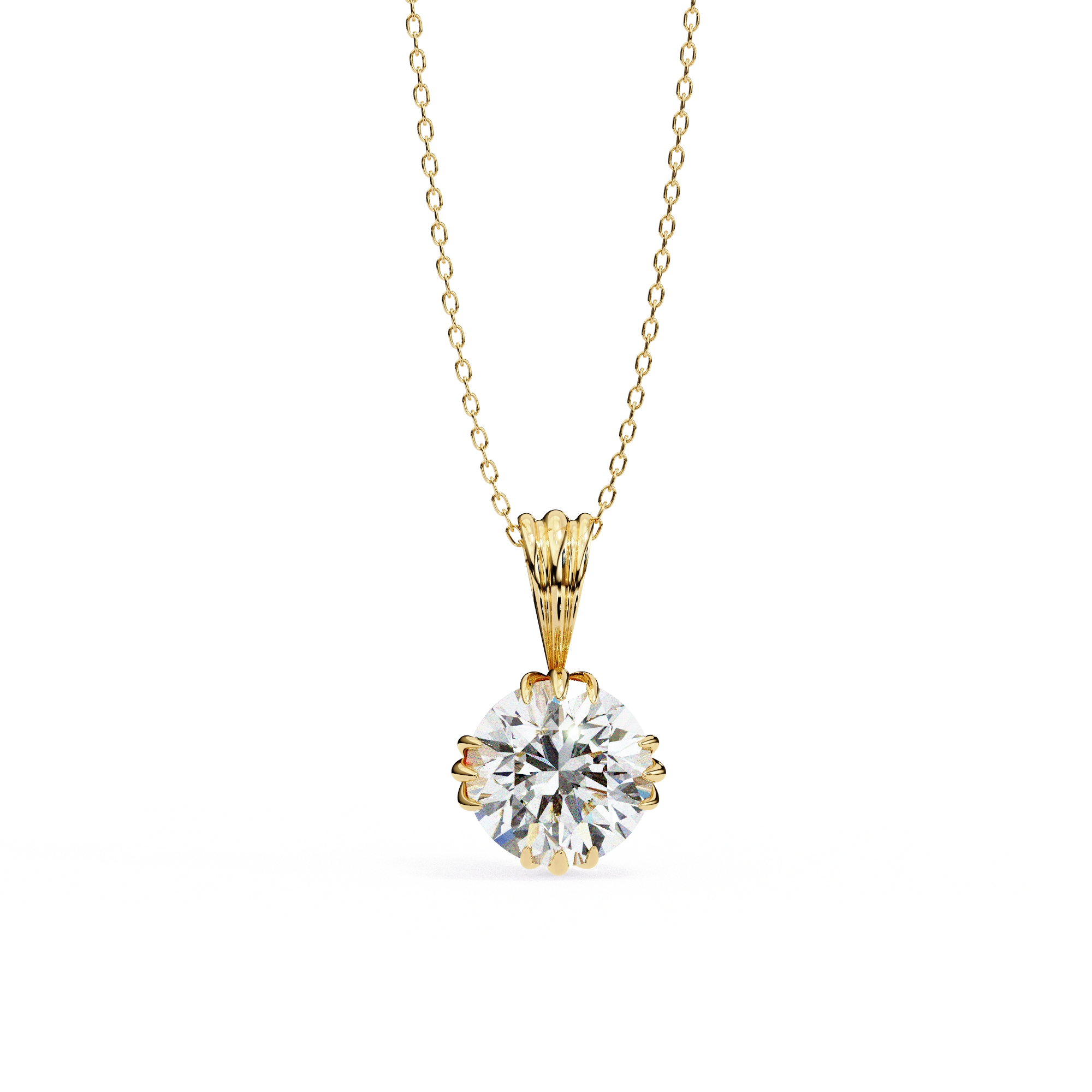 2 Ct Round Brilliant Diamond Necklace in Yellow Gold Lab Diamond