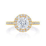 2 Carat Round Cut Halo Prong Setting Lab Diamond Engagement Ring In Yellow Gold