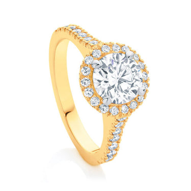 2 Carat Round Cut Halo Prong Setting Lab Diamond Engagement Ring In Yellow Gold