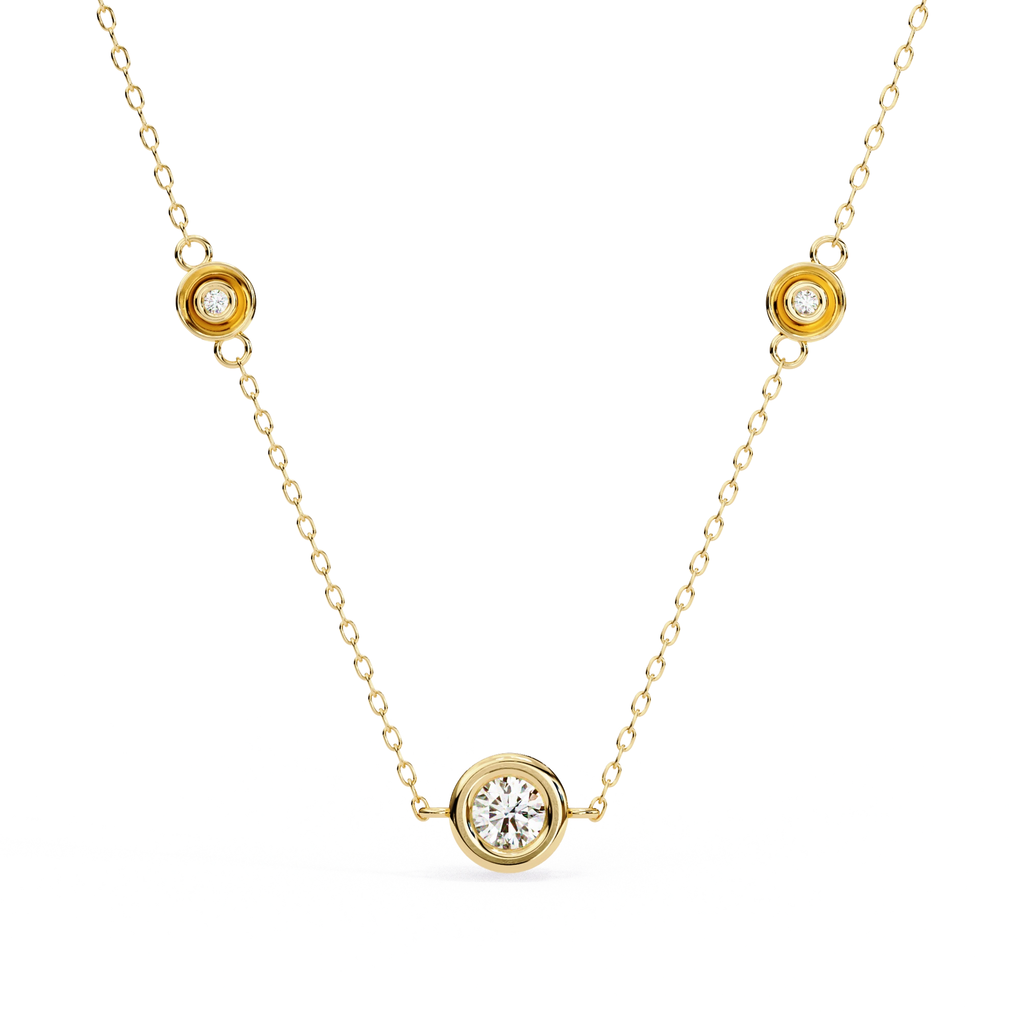 Round Cut Lab Diamond Bezel Set Necklace In Rose Gold 18K Yellow Gold Natural Diamond