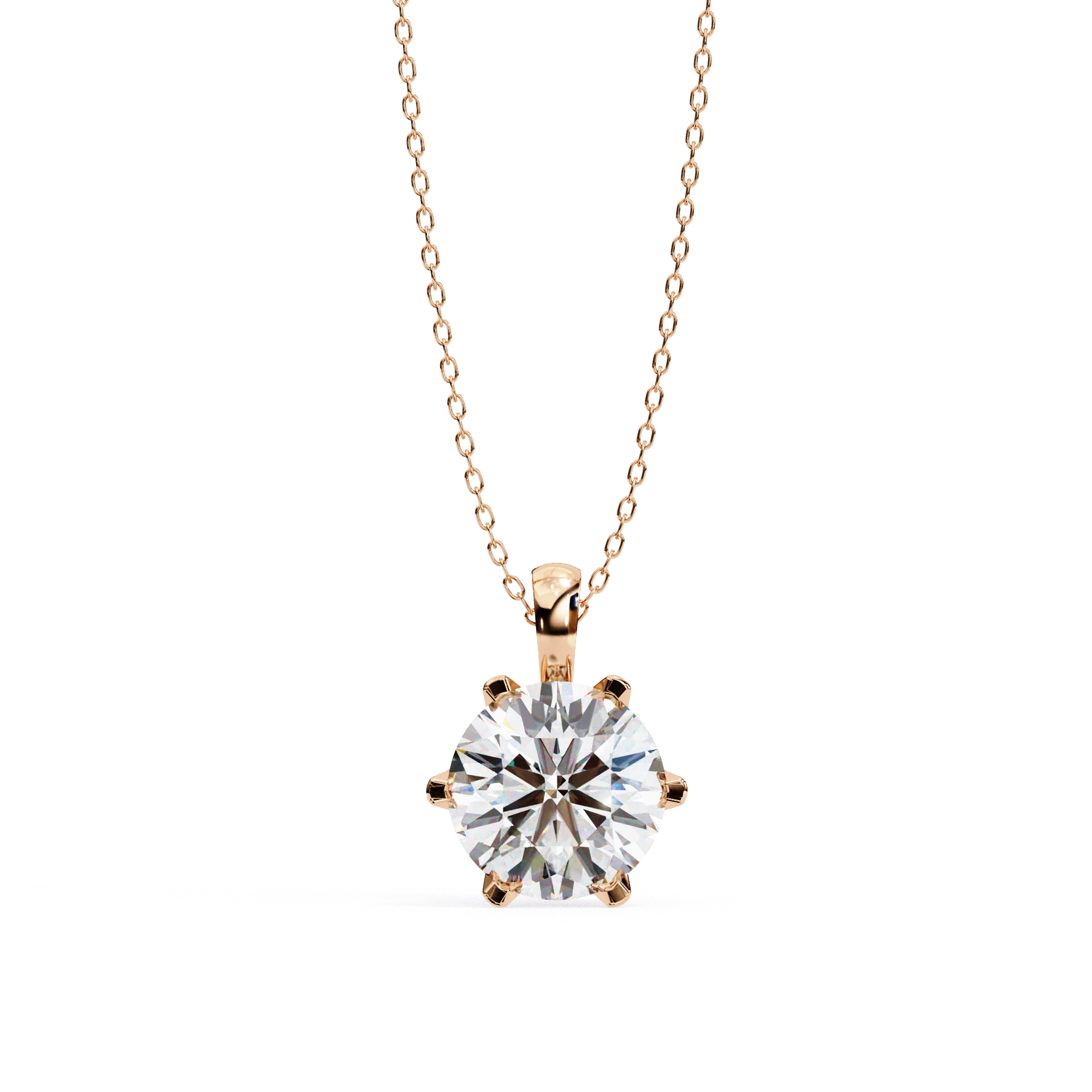 2.43 Ct Round Lab Diamond Crown Basket Pendant Yellow Gold 18K Rose Gold