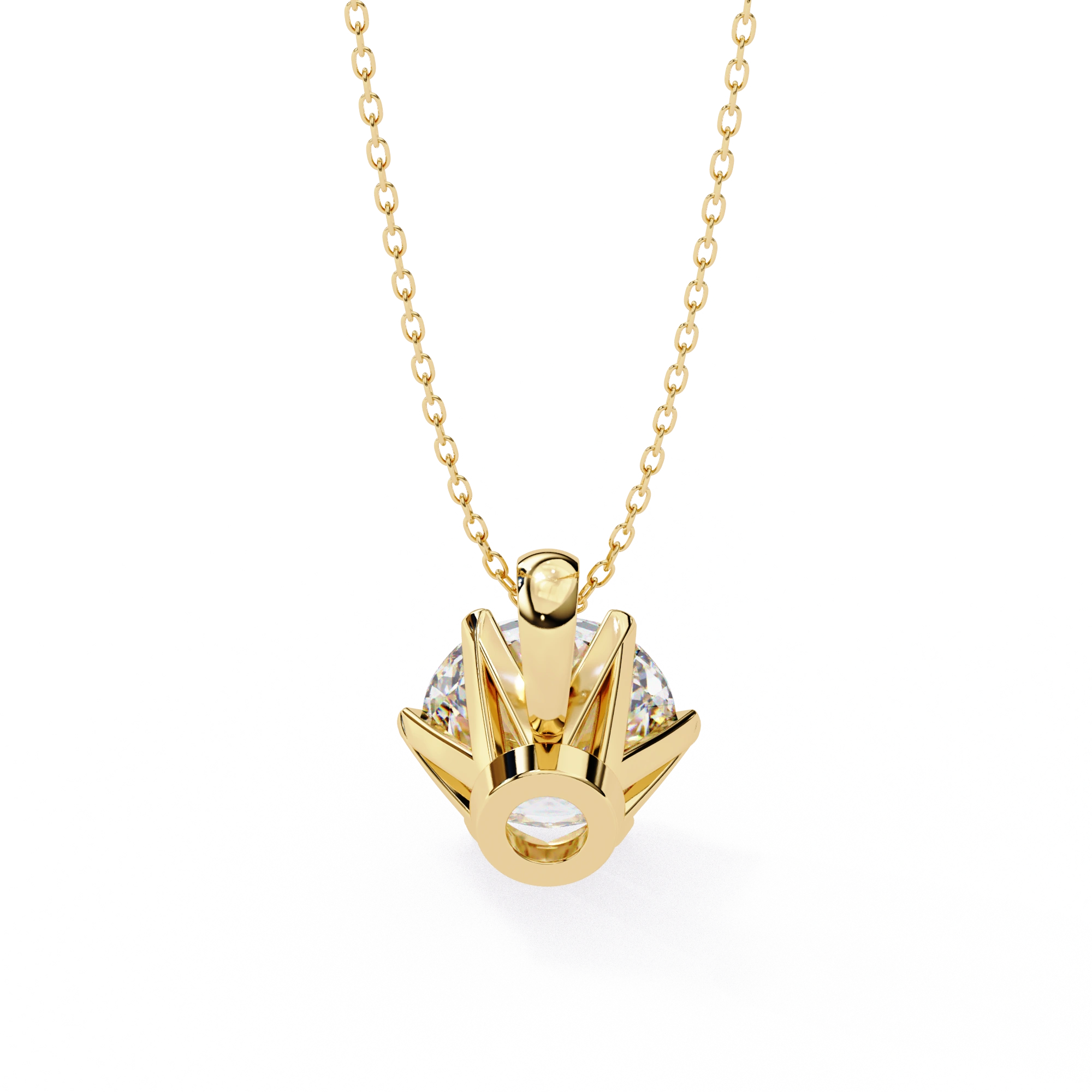2.43 Ct Round Lab Diamond Crown Basket Pendant Yellow Gold