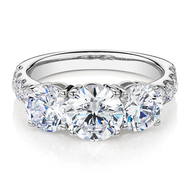 2.20 Carat Round Shaped Prong Setting Three Stone Lab Diamond Engagement Ring In White Gold
