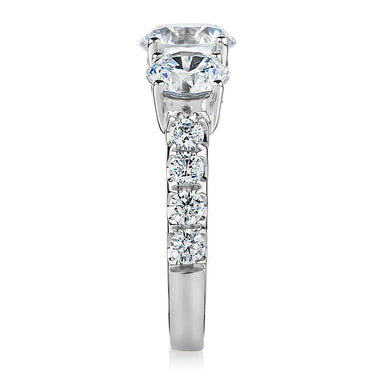 2.20 Carat Round Shaped Prong Setting Three Stone Lab Diamond Engagement Ring In White Gold