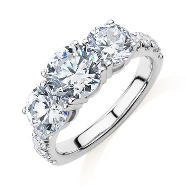 2.20 Carat Round Shaped Prong Setting Three Stone Lab Diamond Engagement Ring In White Gold