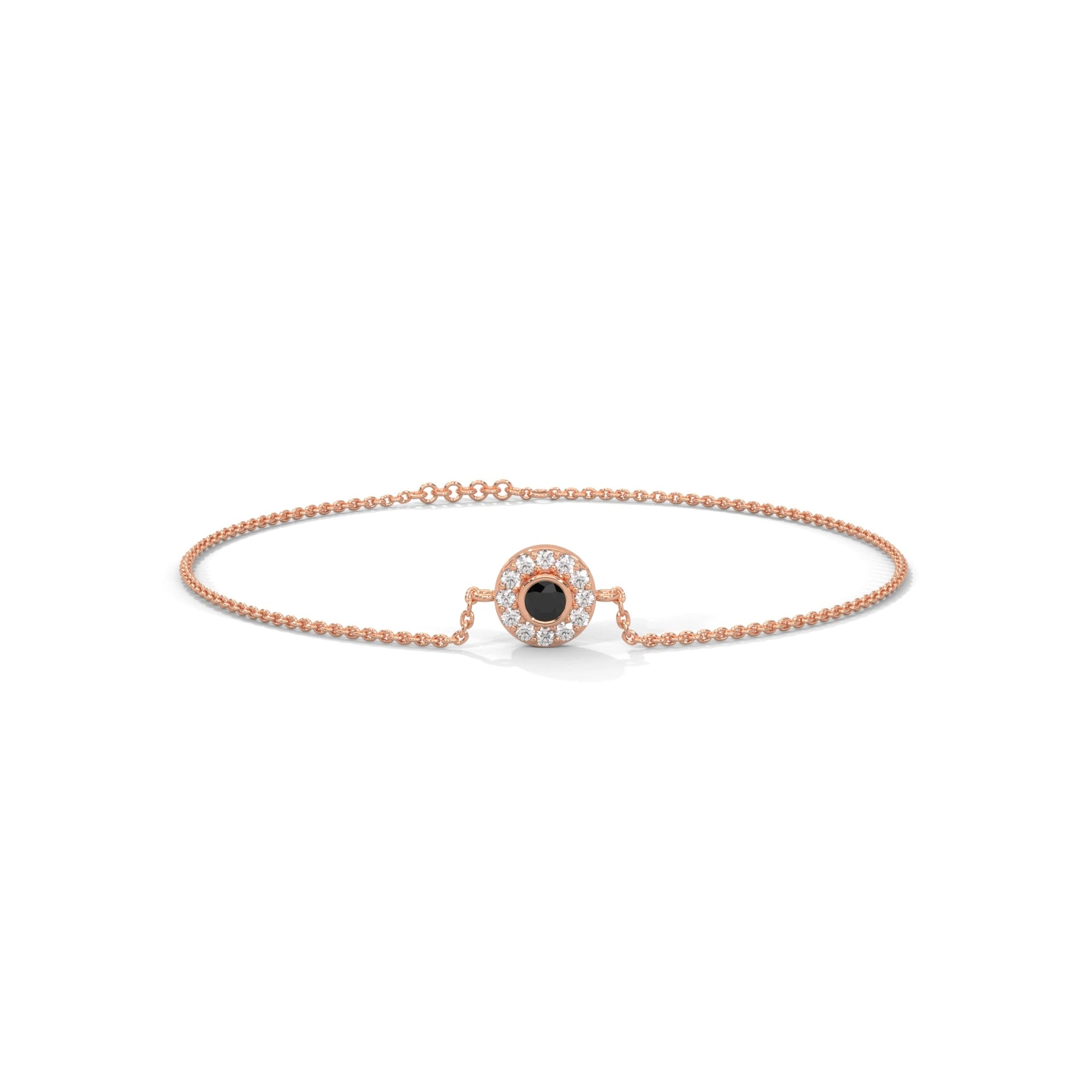 Round Cut Halo Black & White Diamond Bracelet 18K Rose Gold