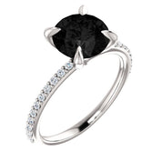 Round Cut White & Black Diamond Solitaire Engagement Ring Black Diamond Engagement Ring
