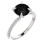 Round Cut White & Black Diamond Solitaire Engagement Ring Black Diamond Engagement Ring