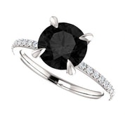 Round Cut White & Black Diamond Solitaire Engagement Ring Black Diamond Engagement Ring