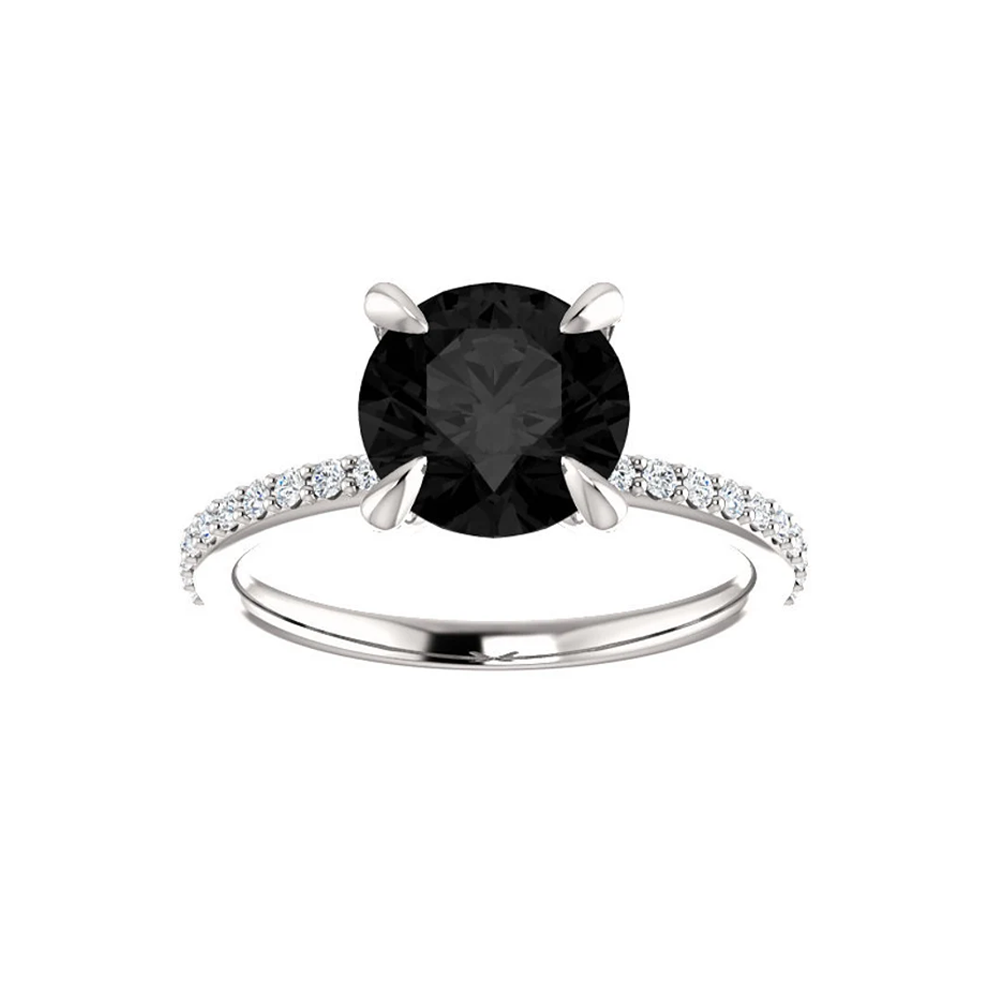 Round Cut White & Black Diamond Solitaire Engagement Ring Black Diamond Engagement Ring
