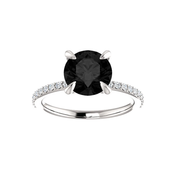 Round Cut White & Black Diamond Solitaire Engagement Ring Black Diamond Engagement Ring