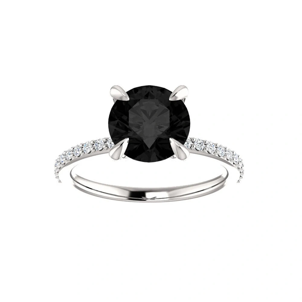 Round Cut White & Black Diamond Solitaire Engagement Ring Black Diamond Engagement Ring