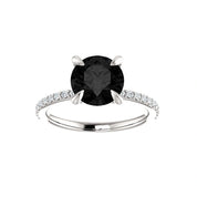 Round Cut White & Black Diamond Solitaire Engagement Ring Black Diamond Engagement Ring