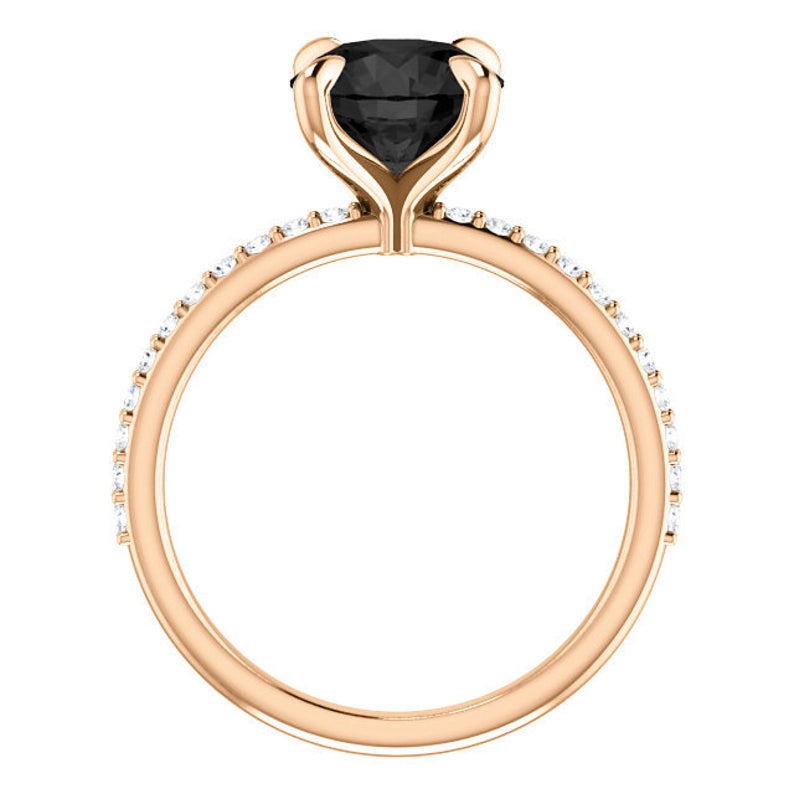 Round Cut White & Black Diamond Solitaire Engagement Ring Black Diamond Engagement Ring