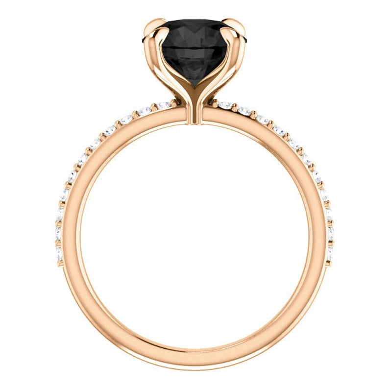 Round Cut White & Black Diamond Solitaire Engagement Ring Black Diamond Engagement Ring