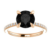 Round Cut White & Black Diamond Solitaire Engagement Ring 18K Rose Gold Black Diamond Engagement Ring