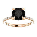 Round Cut White & Black Diamond Solitaire Engagement Ring
