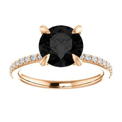 Round Cut White & Black Diamond Solitaire Engagement Ring Black Diamond Engagement Ring