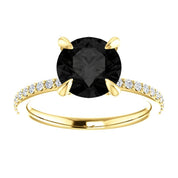 Round Cut White & Black Diamond Solitaire Engagement Ring Black Diamond Engagement Ring