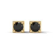 0.08 Carat Round Cut Black Diamond Stud Earrings in Rose Gold 18K Yellow Gold