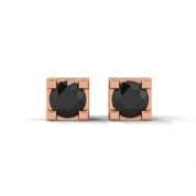 0.08 Carat Round Cut Black Diamond Stud Earrings in Rose Gold 18K Rose Gold