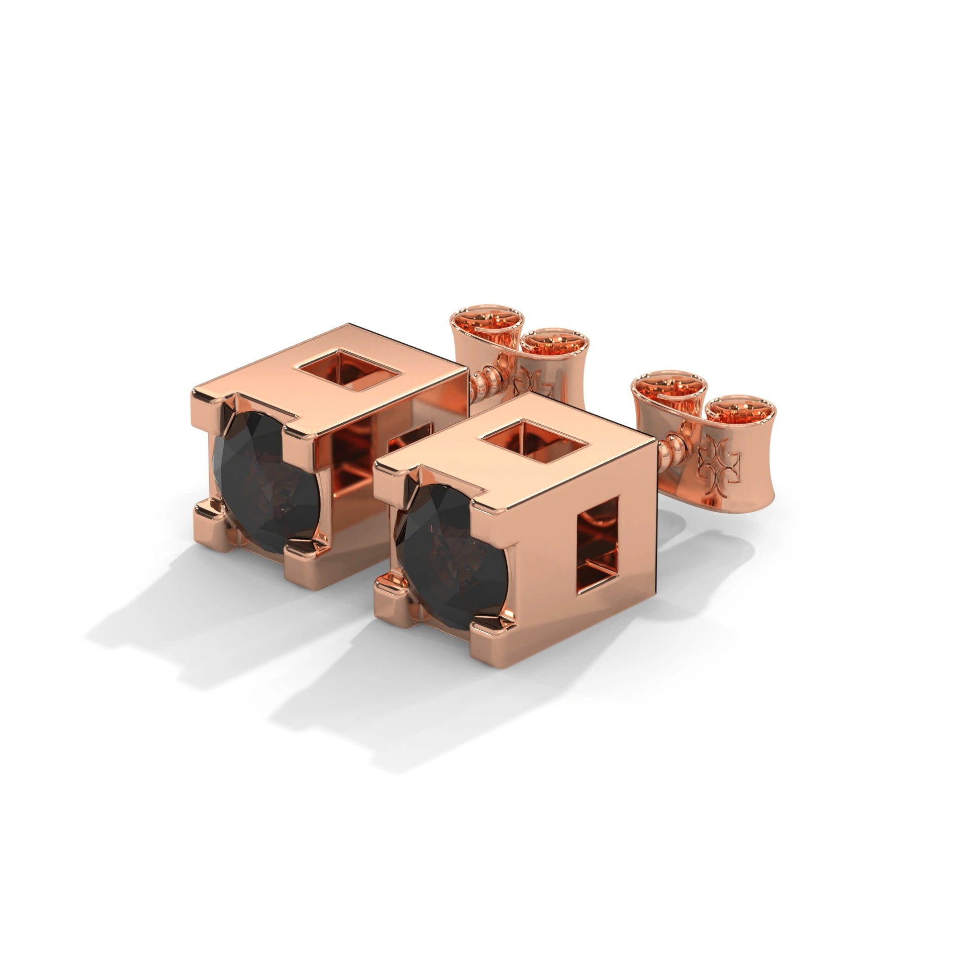 0.08 Carat Round Cut Black Diamond Stud Earrings in Rose Gold