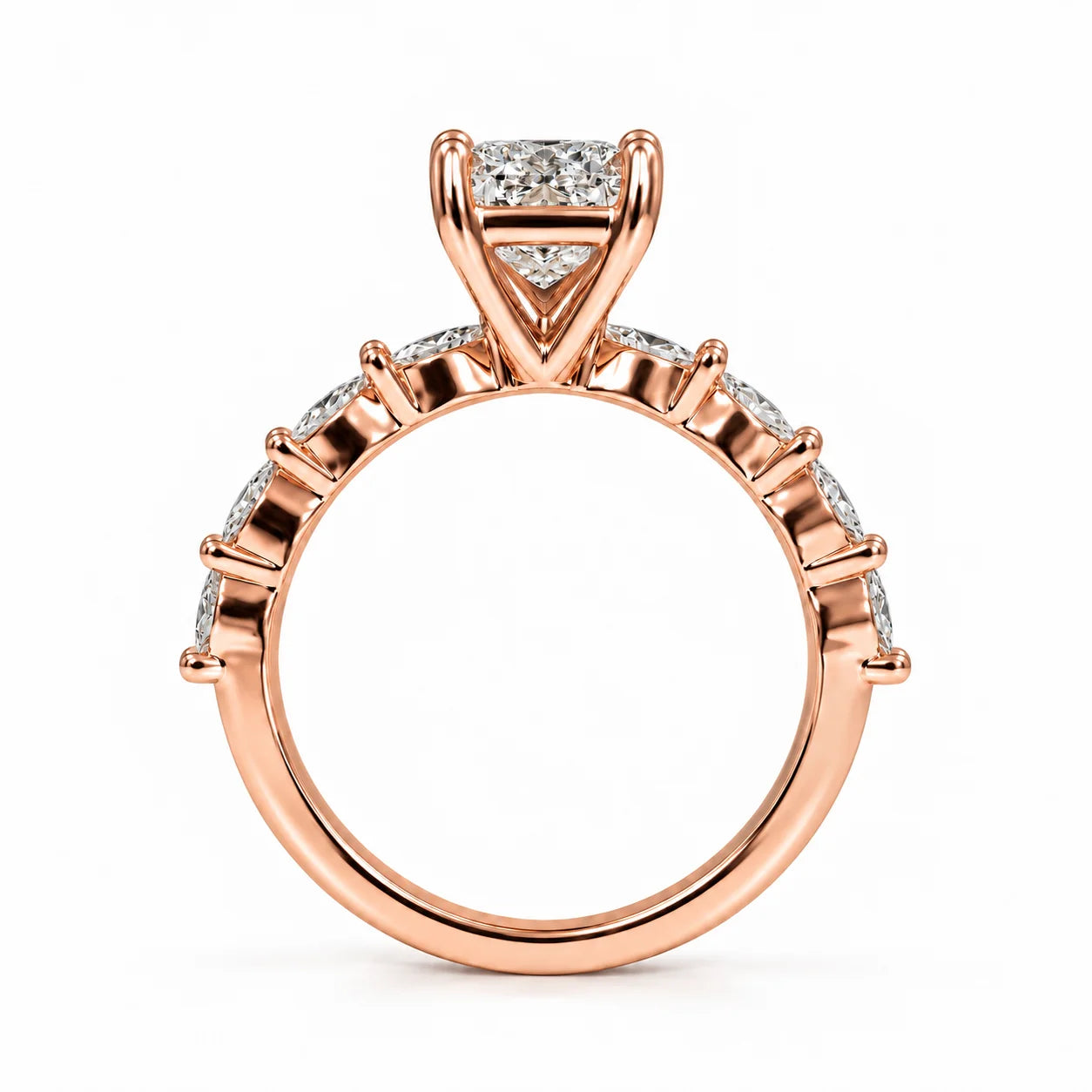 Metal View of 2.50 Ct Radiant cut diamond ring with marquise side stones