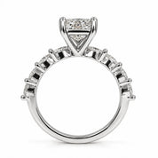 Metal view of 2.50 Ct Radiant cut diamond ring with marquise side stones