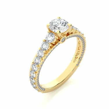 1.80 Ct Round Cut Solitaire Prong Setting Diamond Ring With Side Accents In Yellow Gold