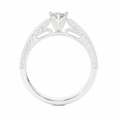 0.50 Ct Round Cut Prong Set Vintage Diamond Ring With Accents In White Gold