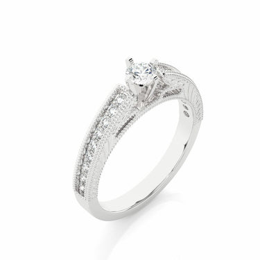 0.50 Ct Round Cut Prong Set Vintage Diamond Ring With Accents In White Gold