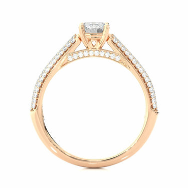 0.90 Ct Round Cut Prong Setting Lab Diamond Ring With Accents In Rose Gold