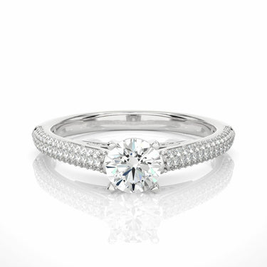 0.90 Ct Round Cut Prong Setting Lab Diamond Ring With Accents In White Gold
