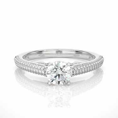 Bague de fiançailles diamant de laboratoire solitaire pavé à 3 rangées de taille ronde de 0,90 ct en or blanc 