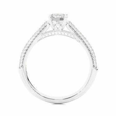 0.90 Ct Round Cut Prong Setting Lab Diamond Ring With Accents In White Gold