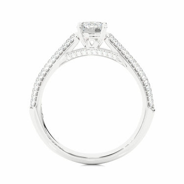 Bague de fiançailles diamant de laboratoire solitaire pavé à 3 rangées de taille ronde de 0,90 ct en or blanc 