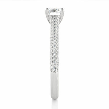 Bague de fiançailles diamant de laboratoire solitaire pavé à 3 rangées de taille ronde de 0,90 ct en or blanc 