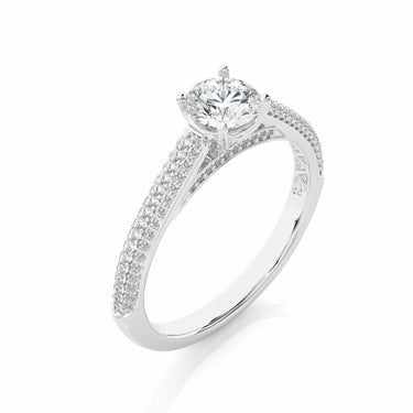 0.90 Ct Round Cut 3 Row Pave Solitaire Lab Diamond Engagement Ring In White Gold