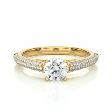 0.90 Ct Round Cut Solitaire Prong Setting Diamond Engagement Ring With Accents In Yellow Gold