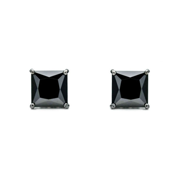 7 Carat Black Square Diamond Stud Earrings