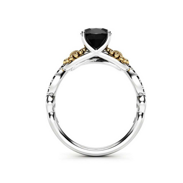2 Carat Round Cut Sunflower Engagement Black Diamond Ring In Two Tone Gold